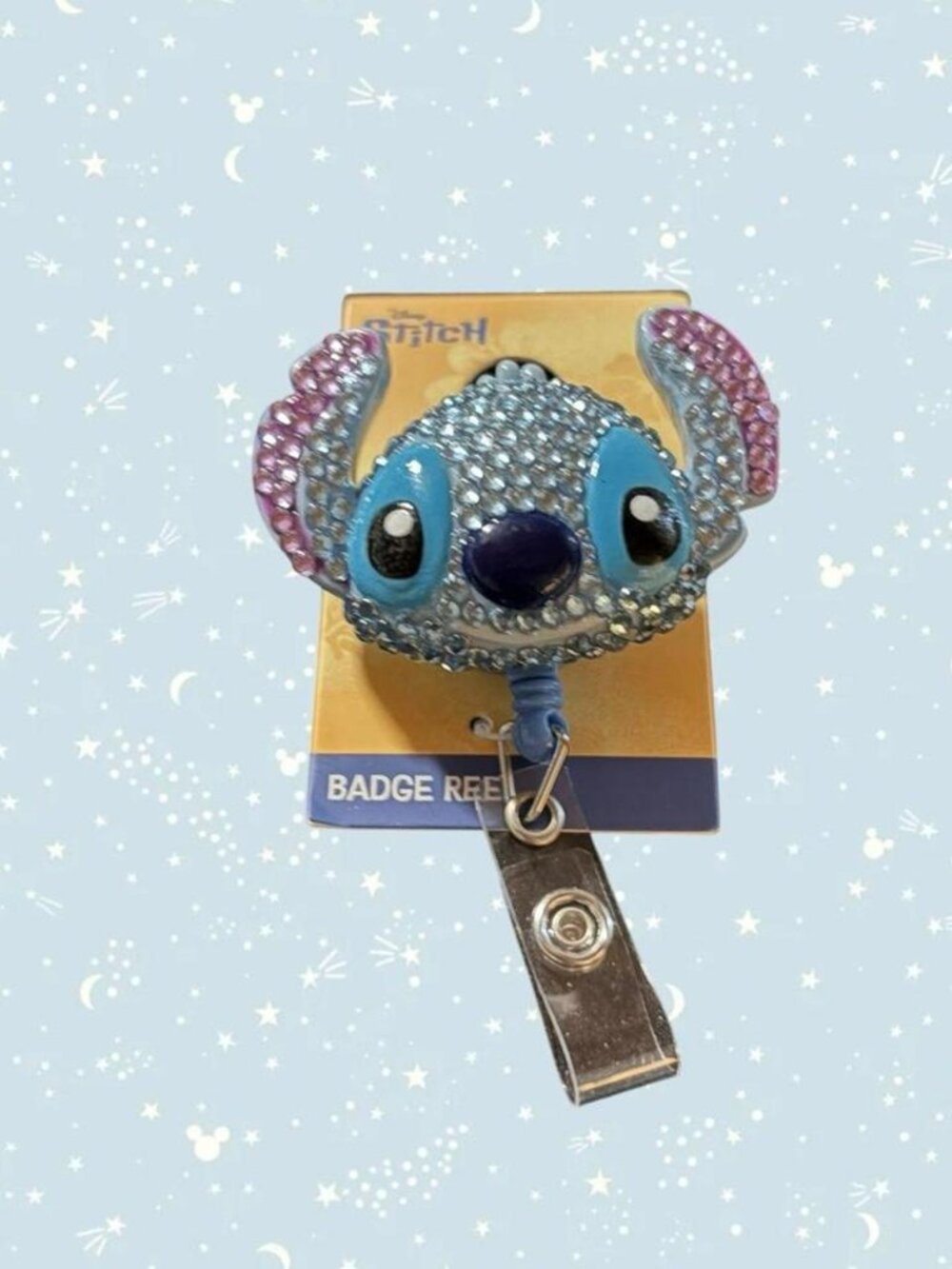 Disney Stitch badge reel with rhinestones bedazzled